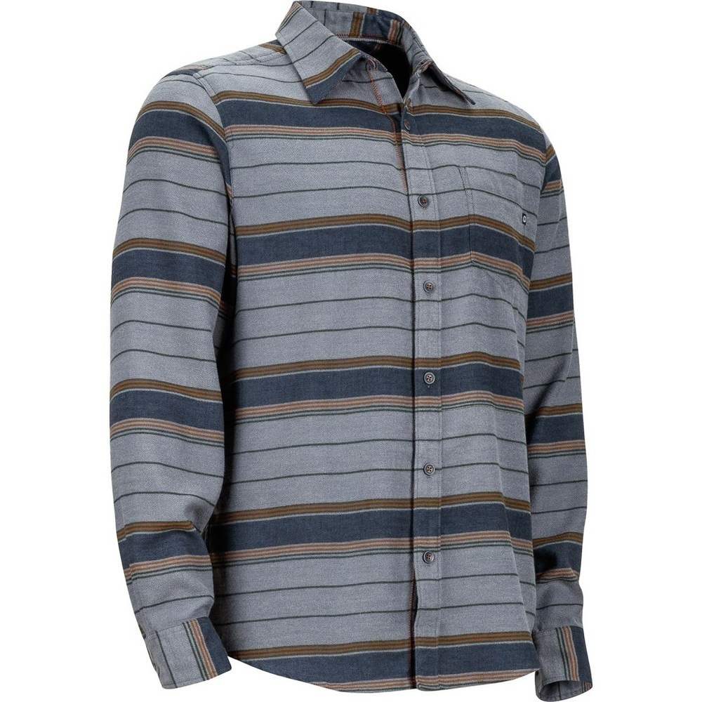Marmot Men’s Striped Blue Brown Button-Up Shirt Outdoor Cabincore Flannel M NEW - Picture 5 of 10